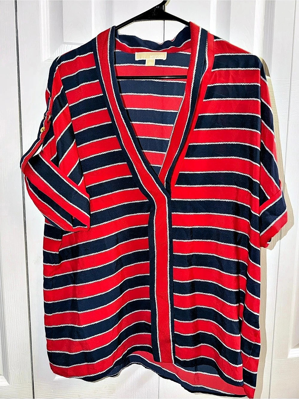 Michael Kors Striped Short Sleeve Top in Red & Blue Size XL Like New